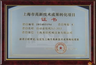 上海高新技术成果转化项目证书